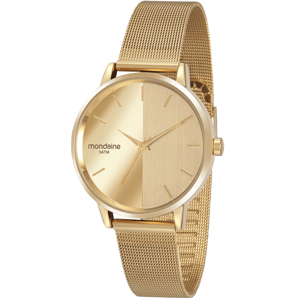 Relógio Feminino Malha de Aço Espelhado Dourado