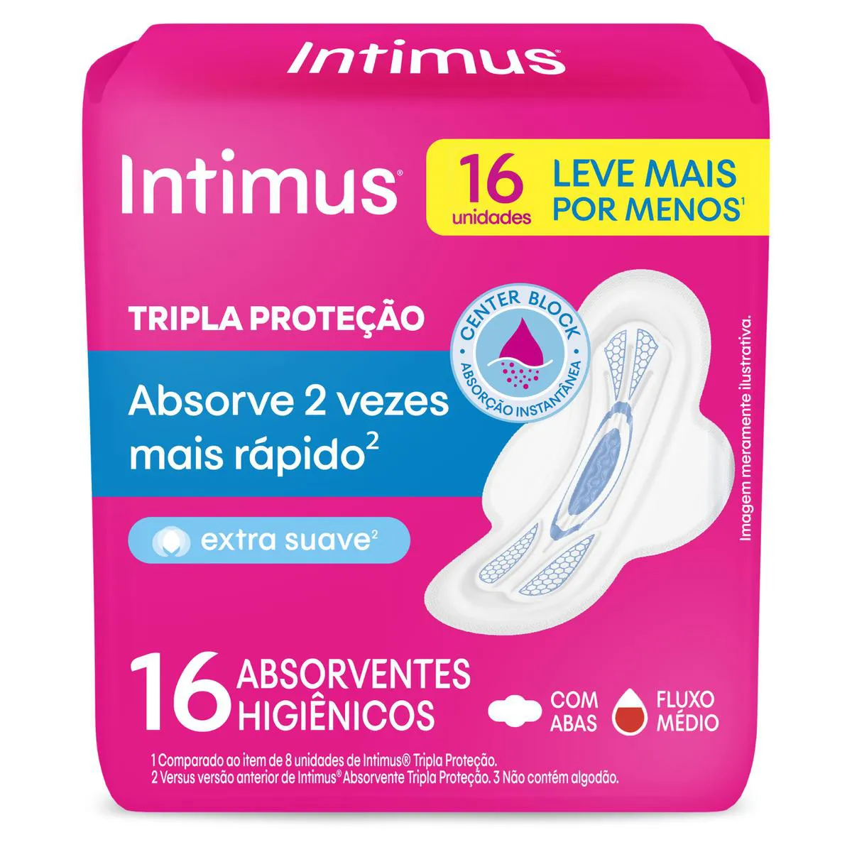 Absorvente Intimus Tripla Proteção Cobertura Suave Com Abas Com 16 Unidades
