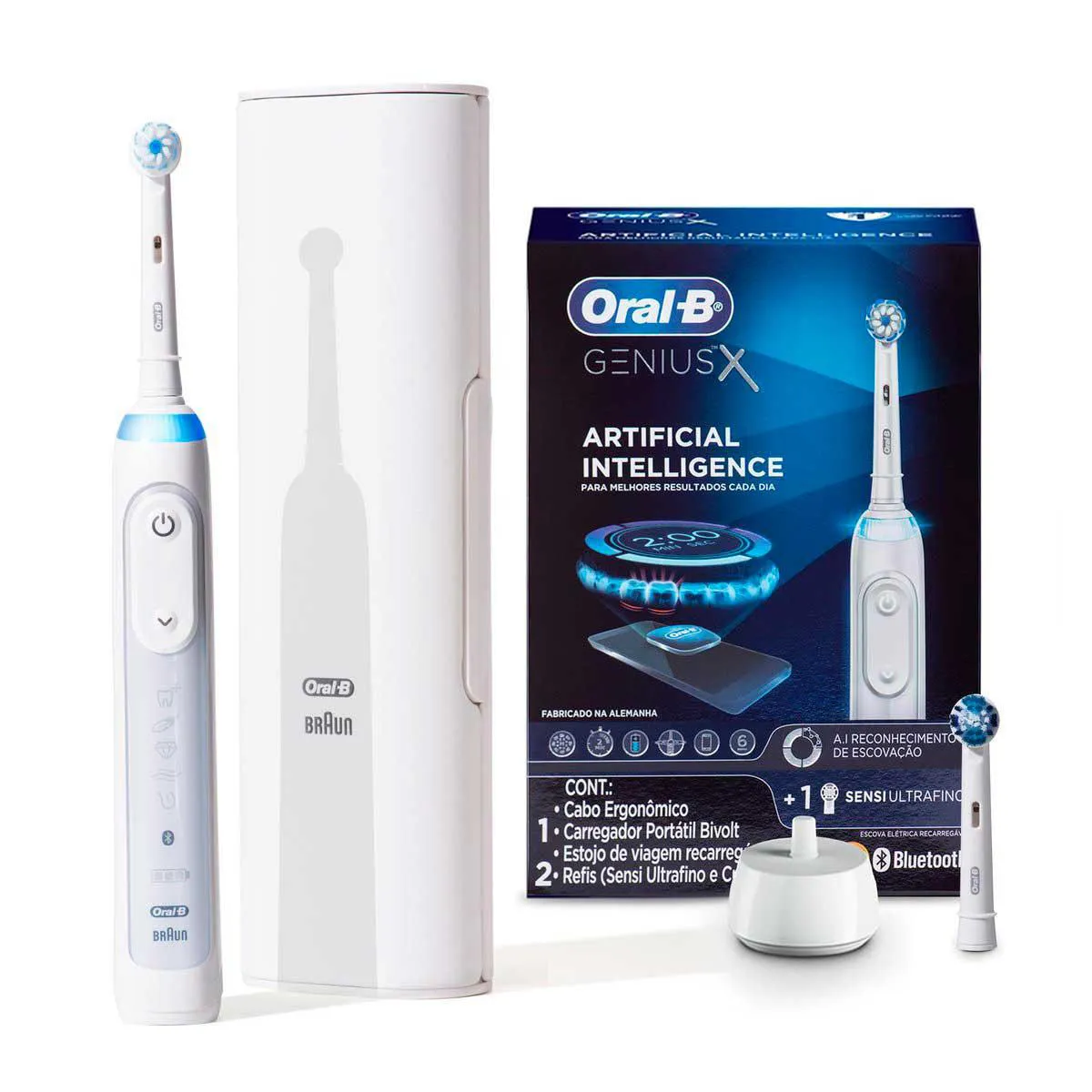 Escova De Dente Elétrica Oral-B Genius X Bivolt Recarregável + 2 Refis Sensi Ultrafino E Crossaction