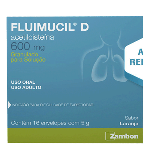 Expectorante Fluimucil-D 600mg Sabor Laranja 16 envelopes 5g Granulado para Solução Oral