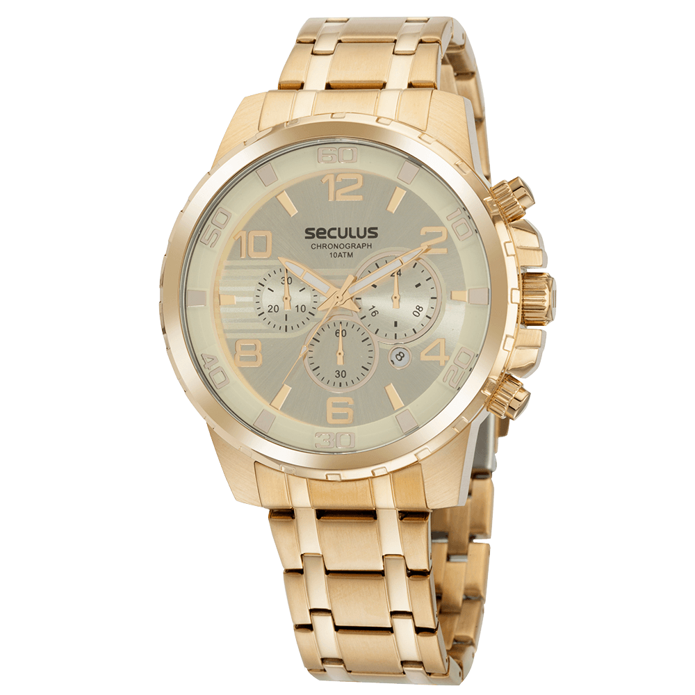 Relógio Masculino Cronógrafo Casual Dourado