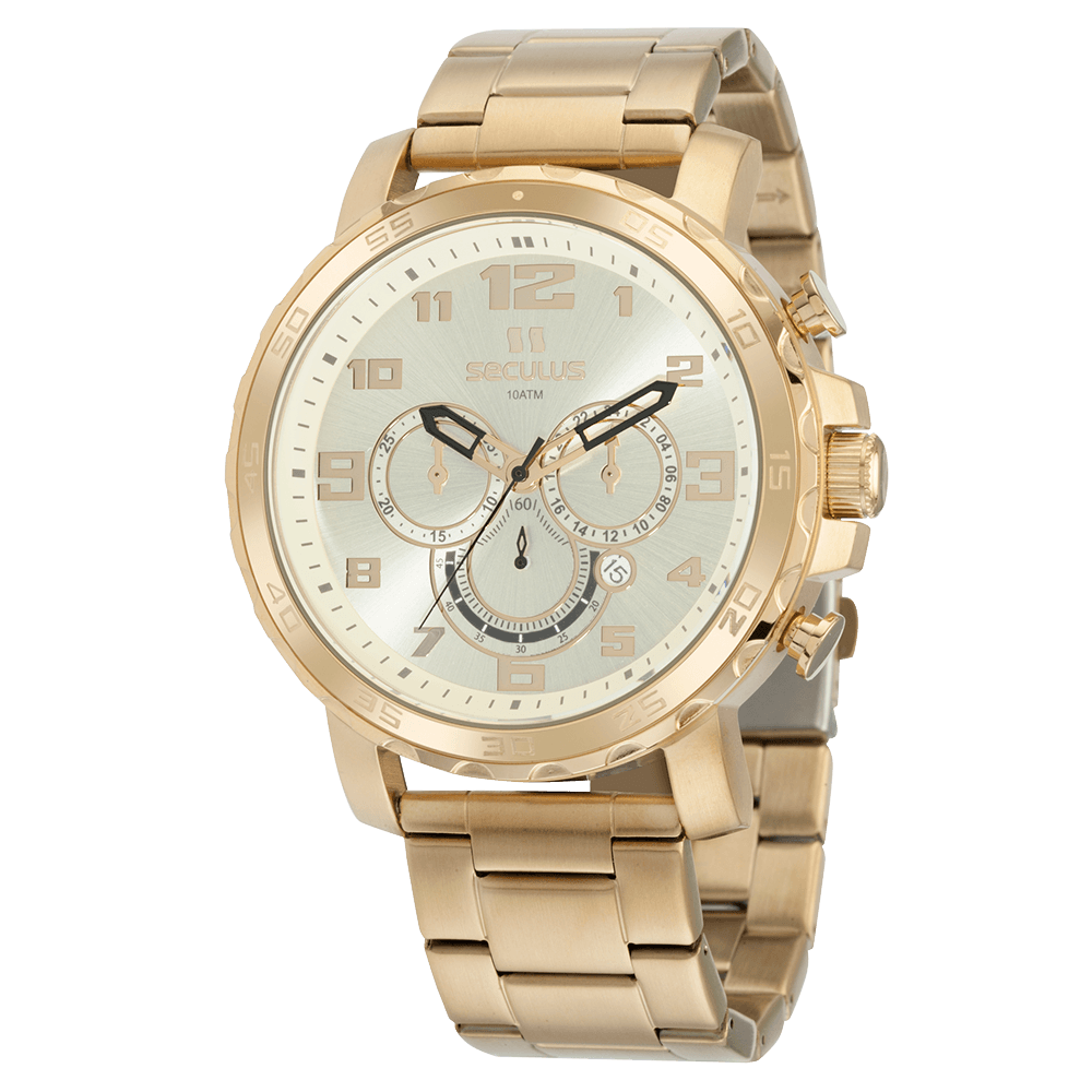 Relógio Masculino Cronógrafo Casual Dourado