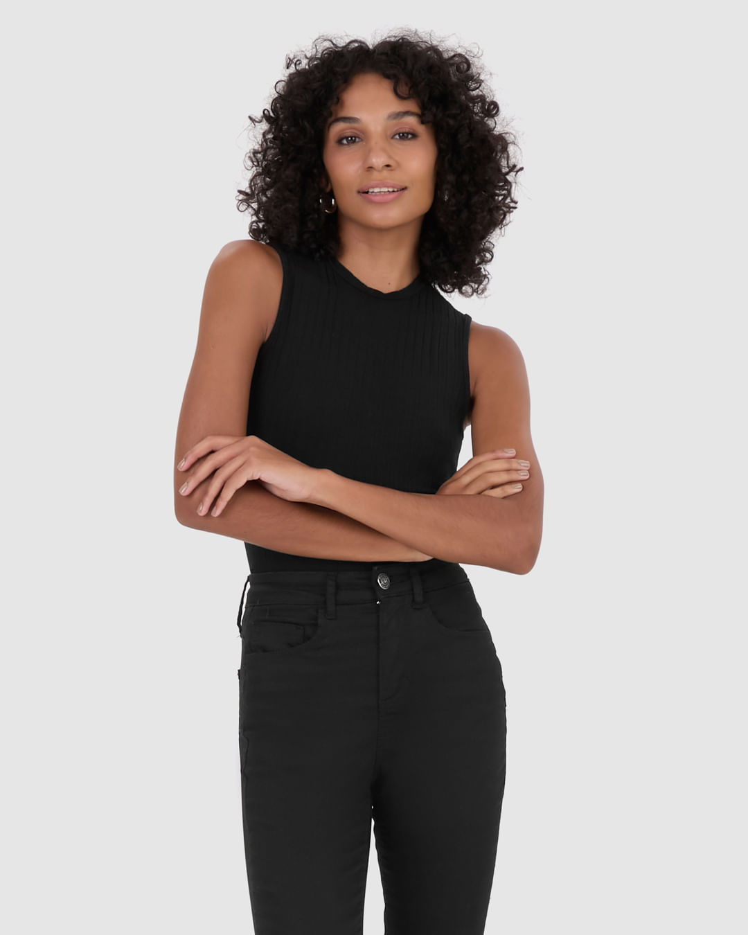 Regata Básica Feminina Gola Alta Em Canelado De Viscose