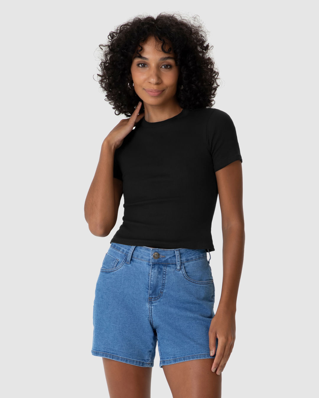 Blusa Básica Feminina Decote Redondo Em Ribana