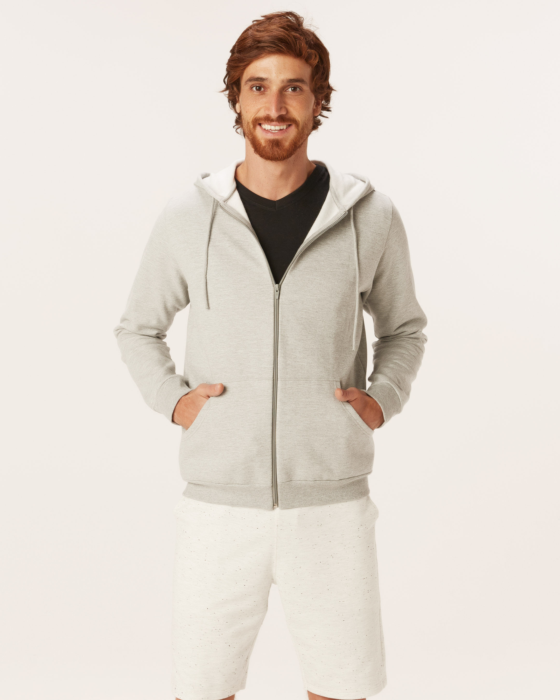 Jaqueta Básica Masculina Com Capuz Em Moletom Flanelado
