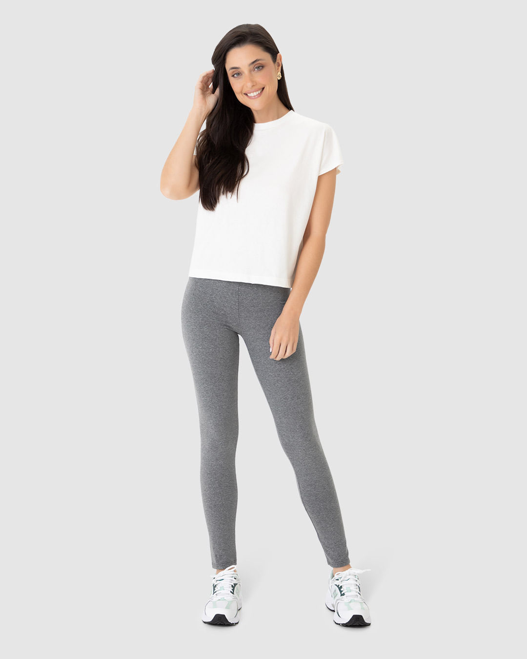 Calça Legging Básica Feminina Cintura Média Em Algodão