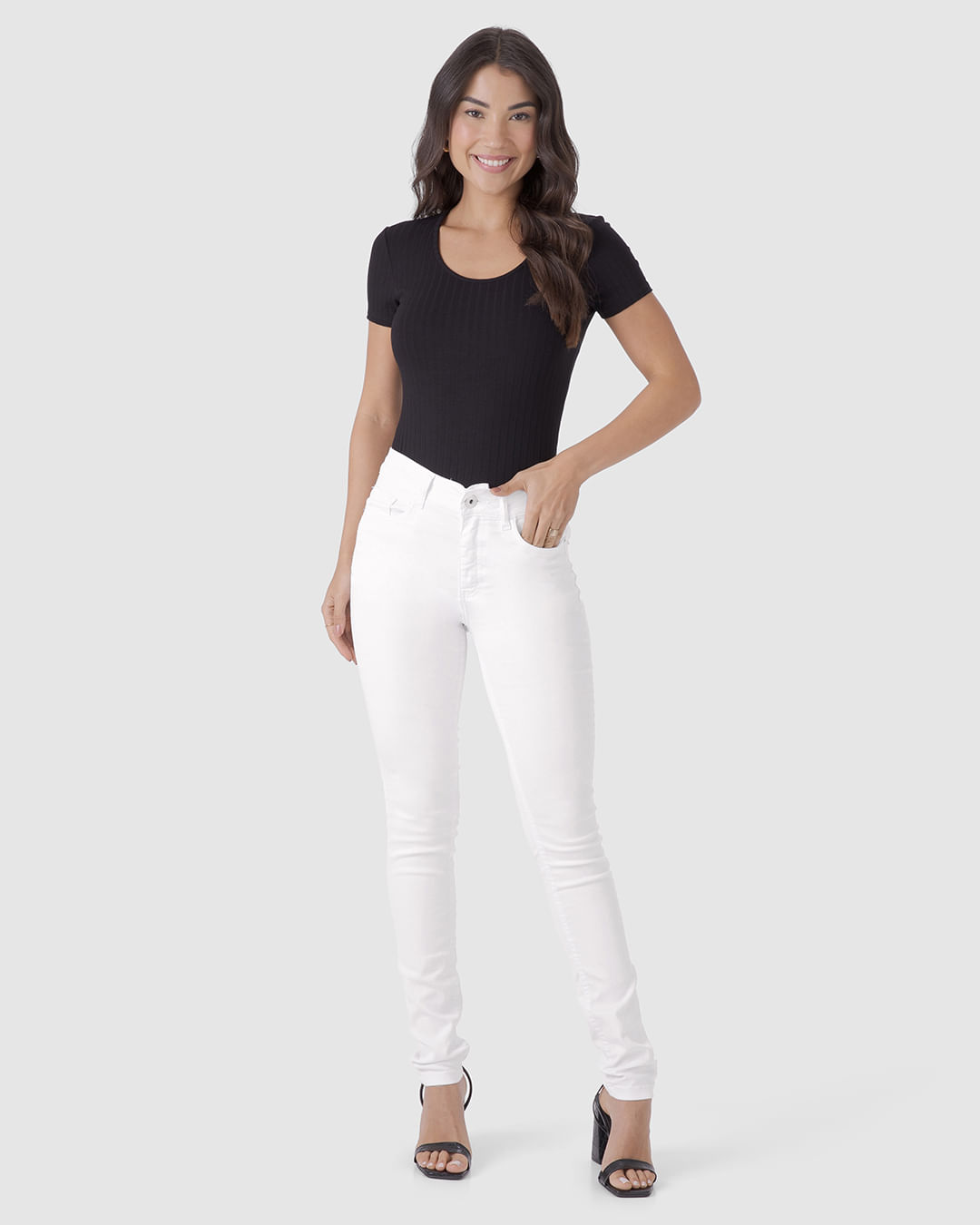 Calça Skinny Feminina Cintura Média Em Flex Jeans