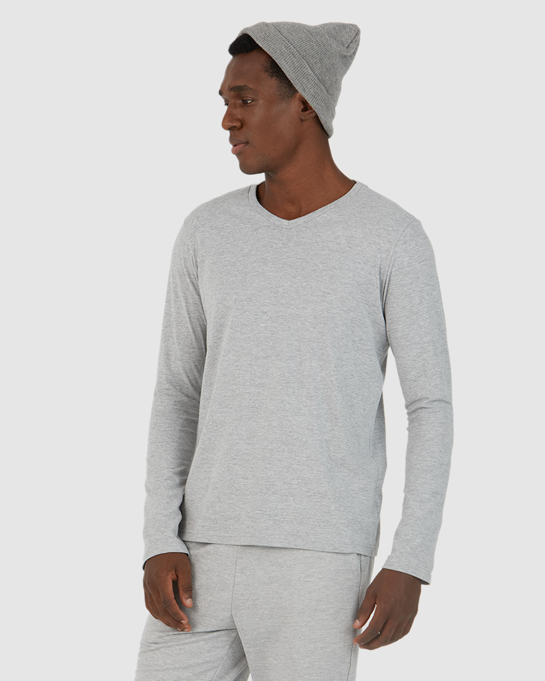 Camiseta Básica Masculina Decote V Manga Longa Em Algodão
