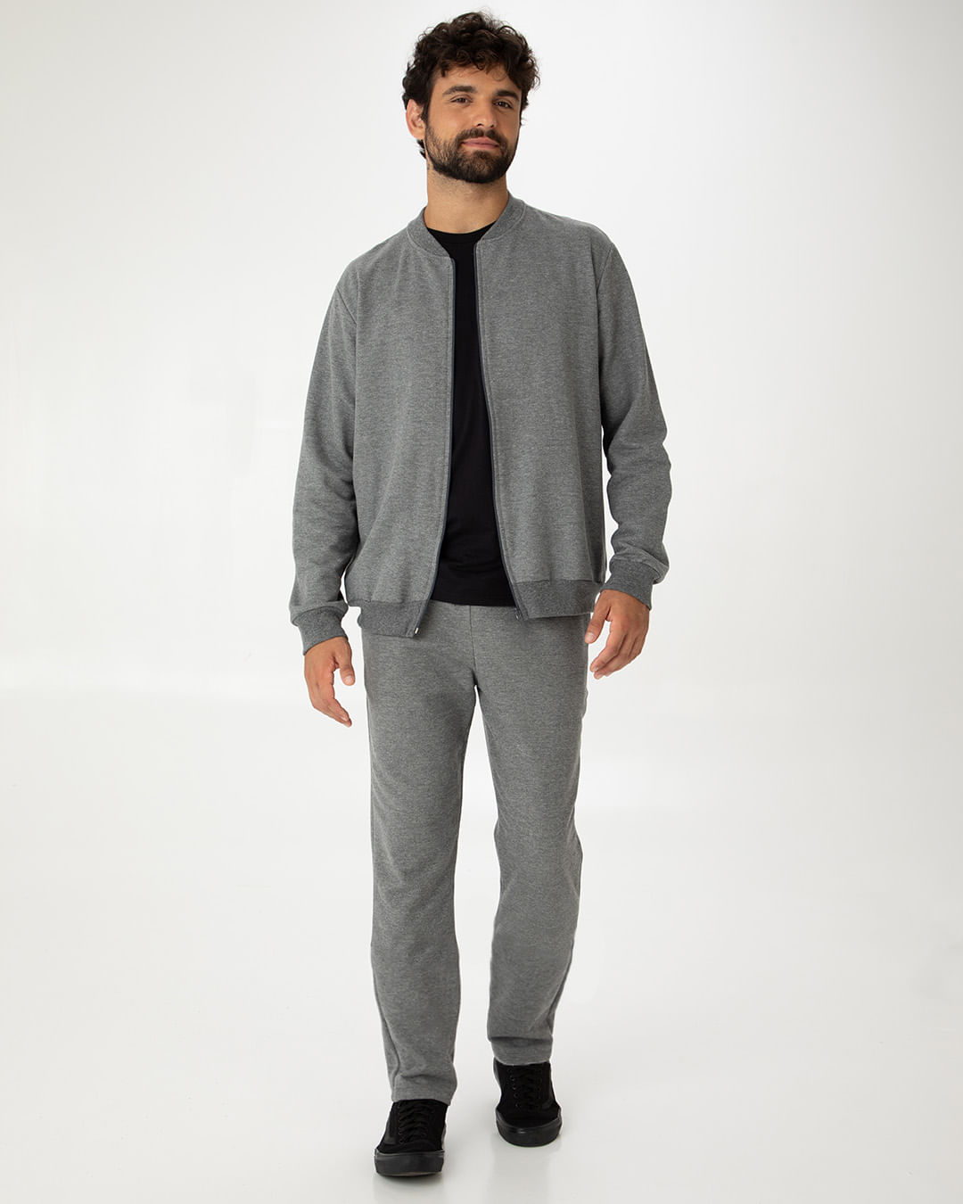 Conjunto Masculino Jaqueta Tradicional Em Moletom Stretch Flanelado