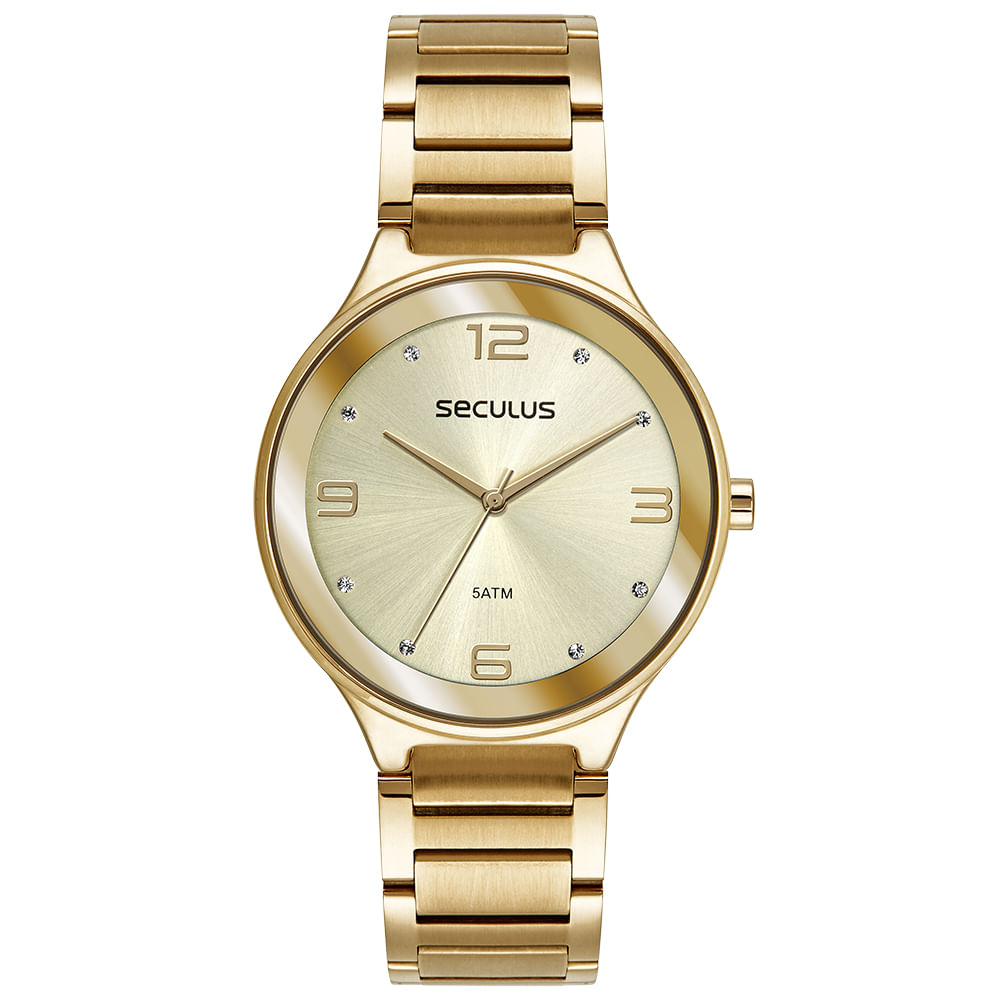 Relógio Feminino Casual Cristais Dourado