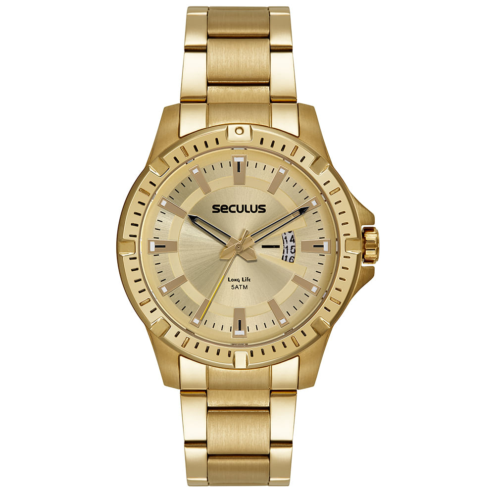 Relógio Masculino Com Calendário Aço Dourado