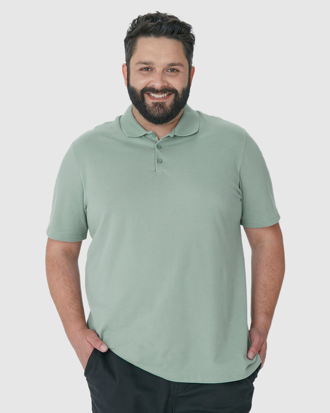 Camisa Polo Básica Masculina Plus Size Em Piquet Stretch
