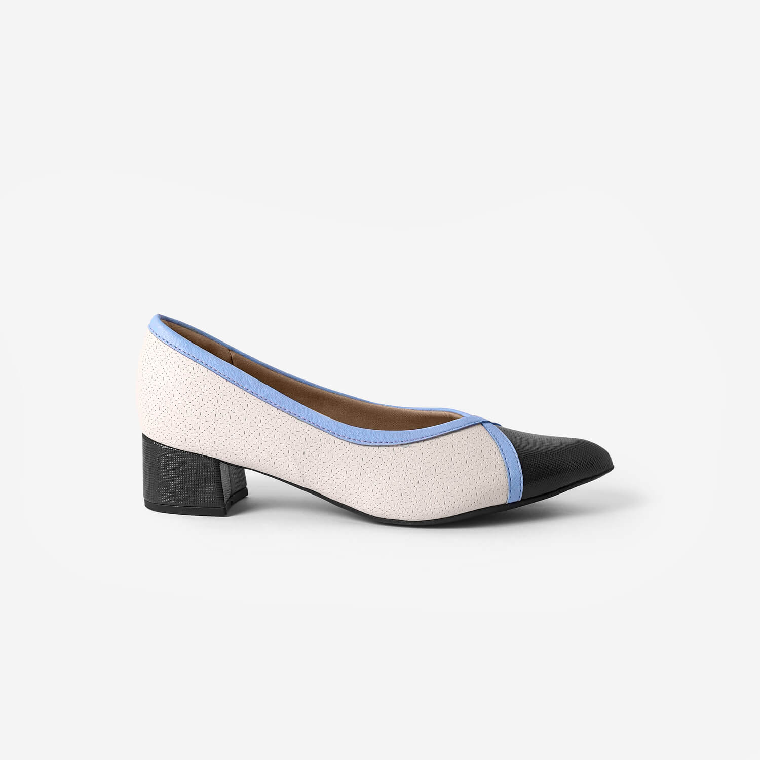 Scarpin Taci Salto Médio Off White com Mirtilo