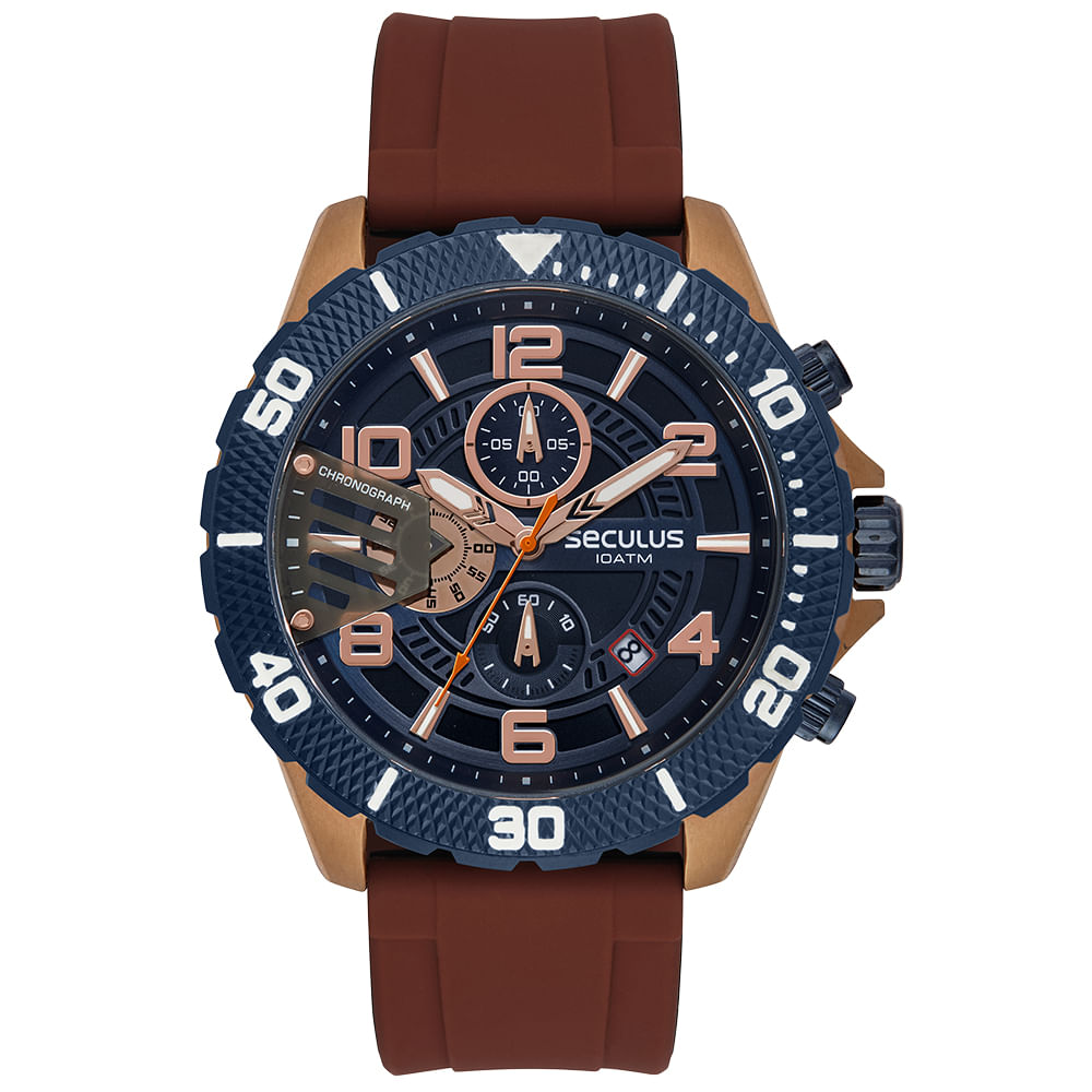 Relógio Masculino Cronógrafo Silicone Textura Rosé