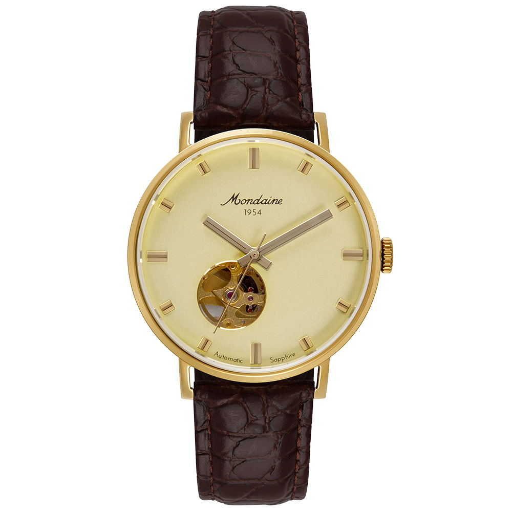Relógio Masculino Automático Open Heart Dourado