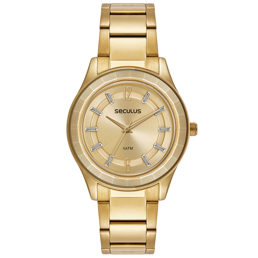 Relógio Feminino Vidro Facetado Cristais Dourado