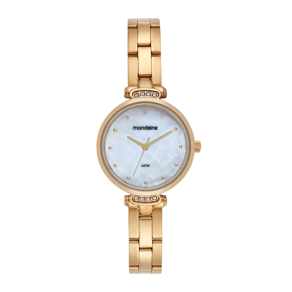 Relógio Feminino Madrepérola Cristais Dourado