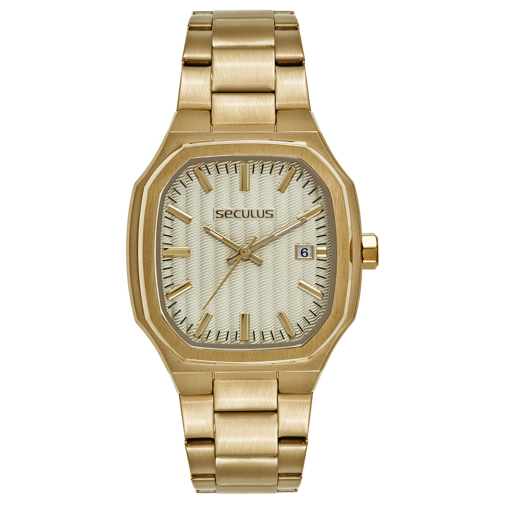 Relógio Masculino Quadrado Social Aço Dourado