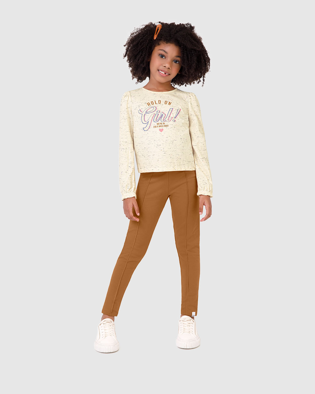 Blusa Infantil Menina Manga Longa Hold On Girl! Em Malha Botonê Malwee Kids