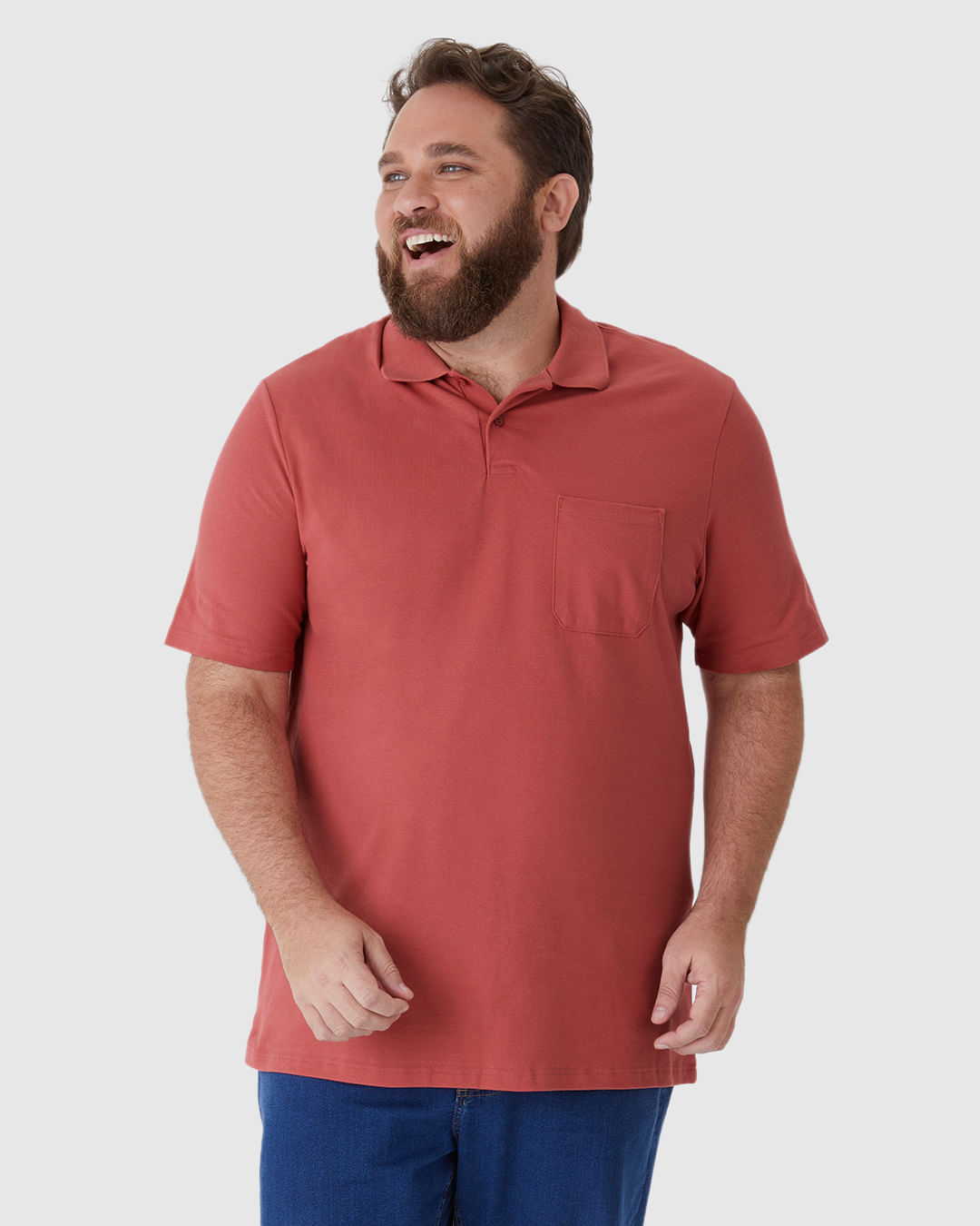 Camisa Polo Básica Masculina Plus Size Bolso Frontal Em Piquet Stretch