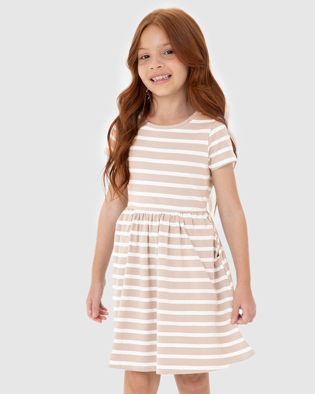 Vestido Infantil Evasê Listrado Em Malha Algodão Malwee Kids