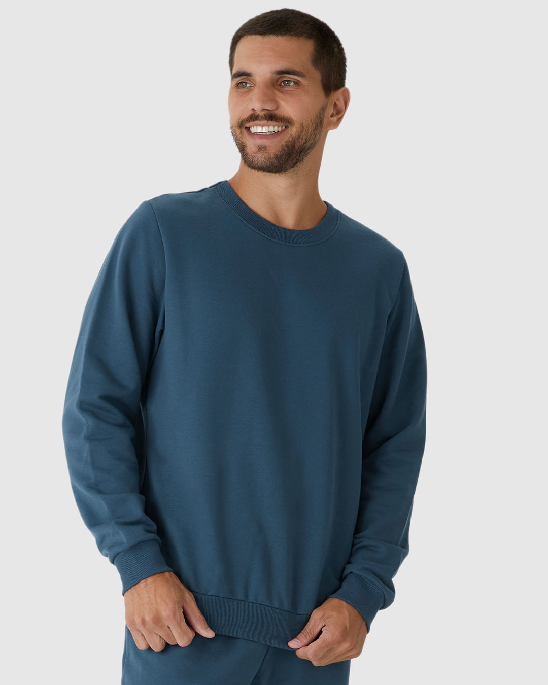 Blusão Básico Masculino Decote Redondo Em Moletom Flanelado