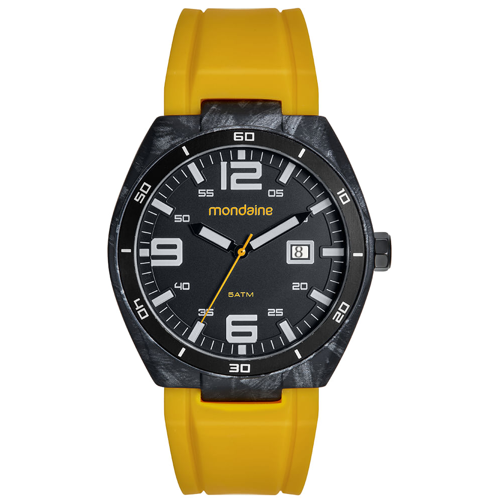 Relógio Masculino Detalhes em Carbono Pulseira Amarela