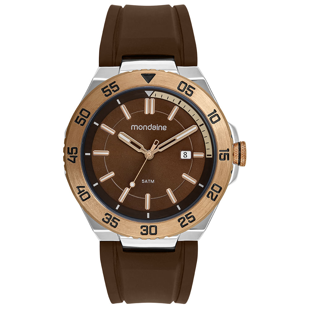 Relógio Masculino Marrom Calendário Pulseira Silicone