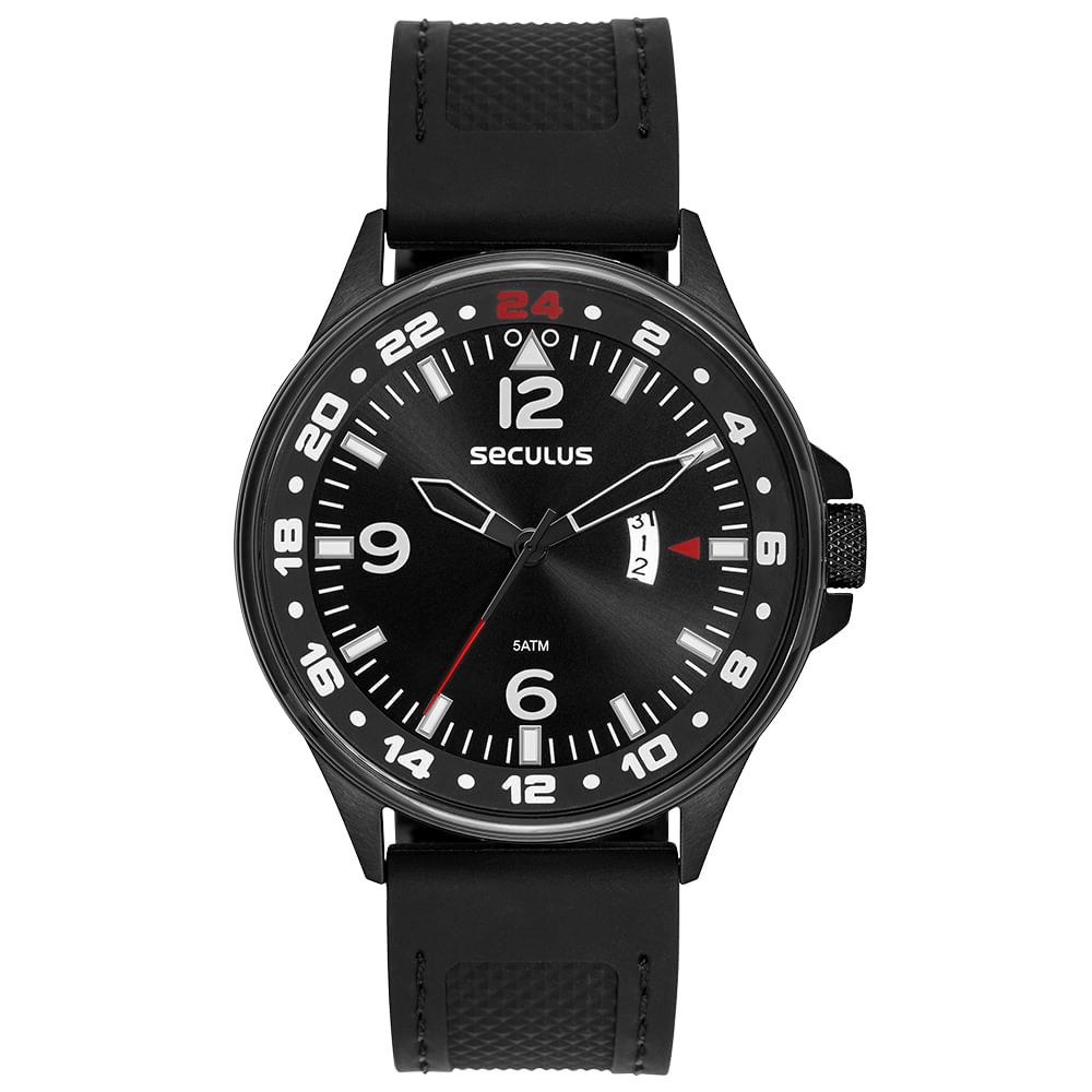 Relógio Masculino Preto Calendário Pulseira de Silicone