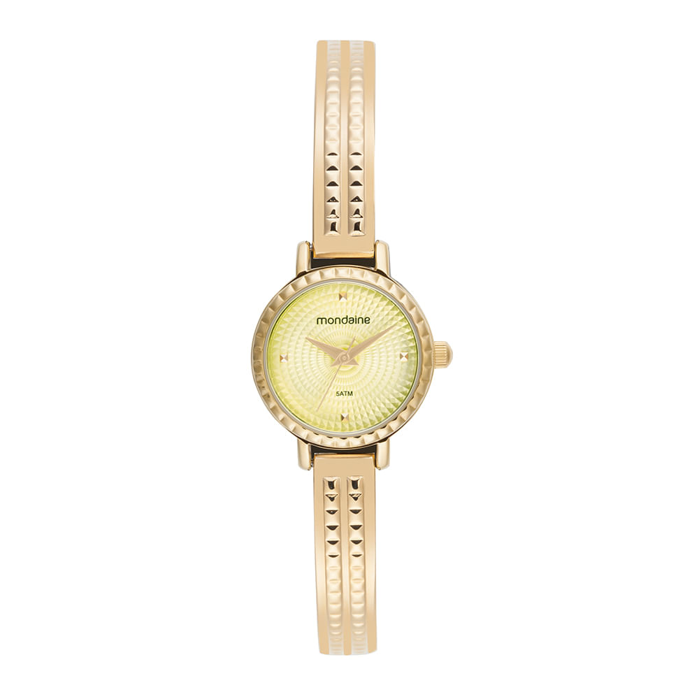 Relógio Feminino Dourado Pulseira Rígida Texturizada
