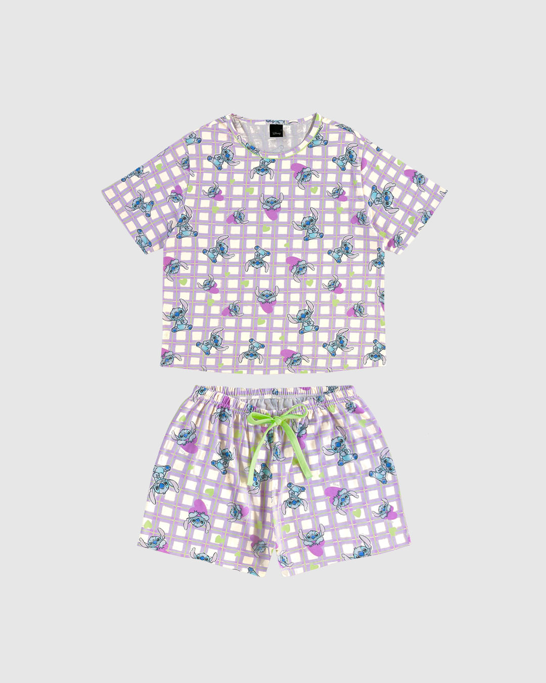 Pijama Curto Feminino Estampado Stitch Disney Em Algodão
