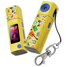 Mochila de Couro Sintético para Adulto, Cabe Notebook de 15,6 Polegadas Câmara Mini G10 com Ecrã TFT LCD de 0,96 polegadas, Gravador de Vídeo HD 2K com Objectiva Rotativa de 230 Graus, Câmara Portátil com Chaveiro - Amarela