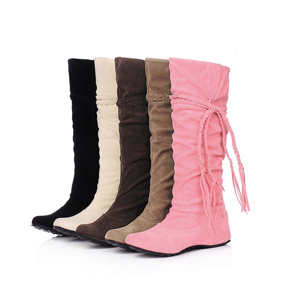 Tassels Flat Women Snow Boots Boho Mid-Calf Hidden Heel Casual Shoes