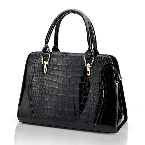 Fashion Crocodile Pattern PU Women's Handbag Patent Leather Bag