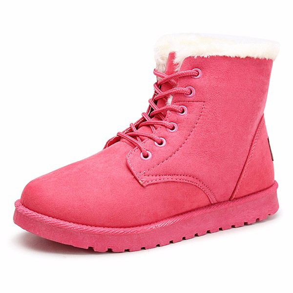 Winter Ankle Snow Boots Lace-up Flat Suede Warm Fur Lining Shoes