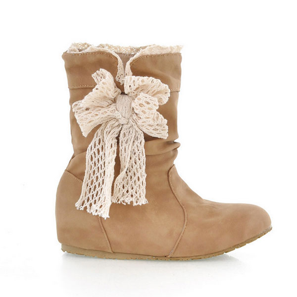 Lace Women Snow Boots Butterfly Knot Mid-calf Bow Knot Shoes