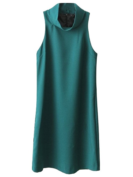 High Necked Sleeveless Dress Show Thin Dark Green Vest Dress