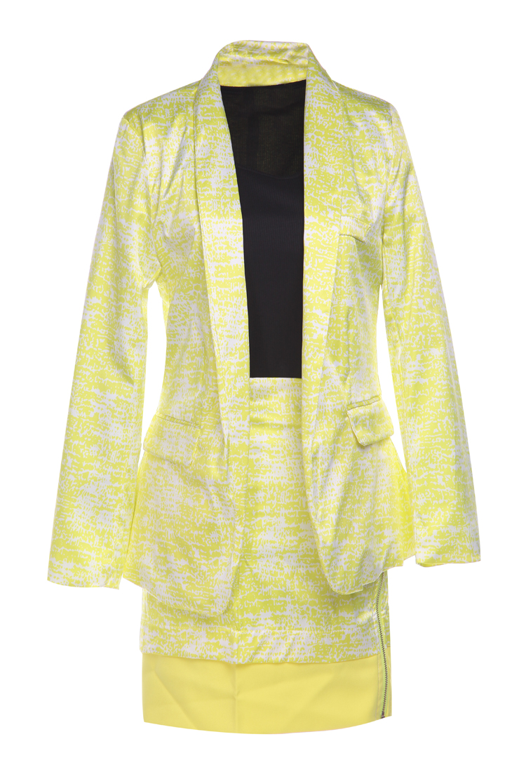 Women's Office 2-piece Short Skirt And Suit Yellow Black Suits