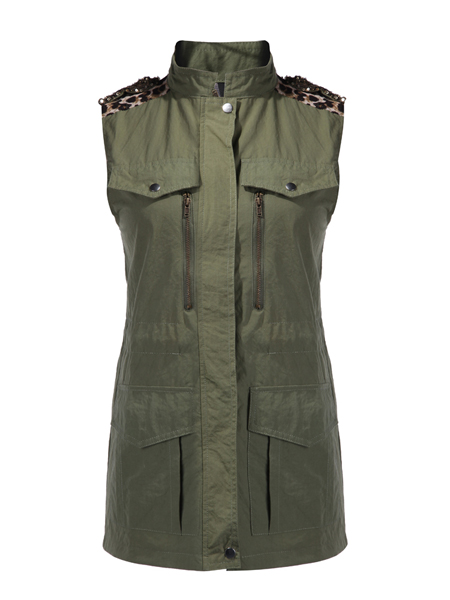Zanzea Uniform Style Leopard Stitching Stand Collar Vest