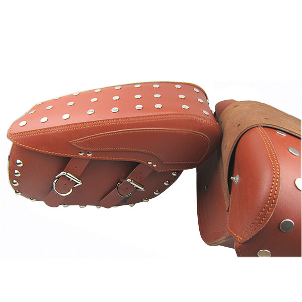 A Pair Argentina Top Cowhide Leather Motorcycle Saddle bags Brown Black
