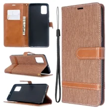 Bruin portefeuillehoes van geassorteerd leer met jeansstof voor Samsung Galaxy A51
