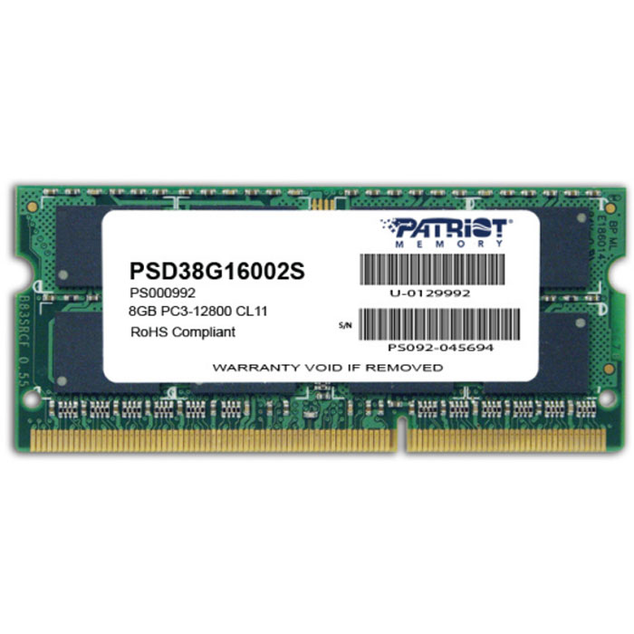 Модуль памяти SO-DIMM DDR3 8Gb PC12800 1600Mhz PATRIOT (PSD38G16002S)
