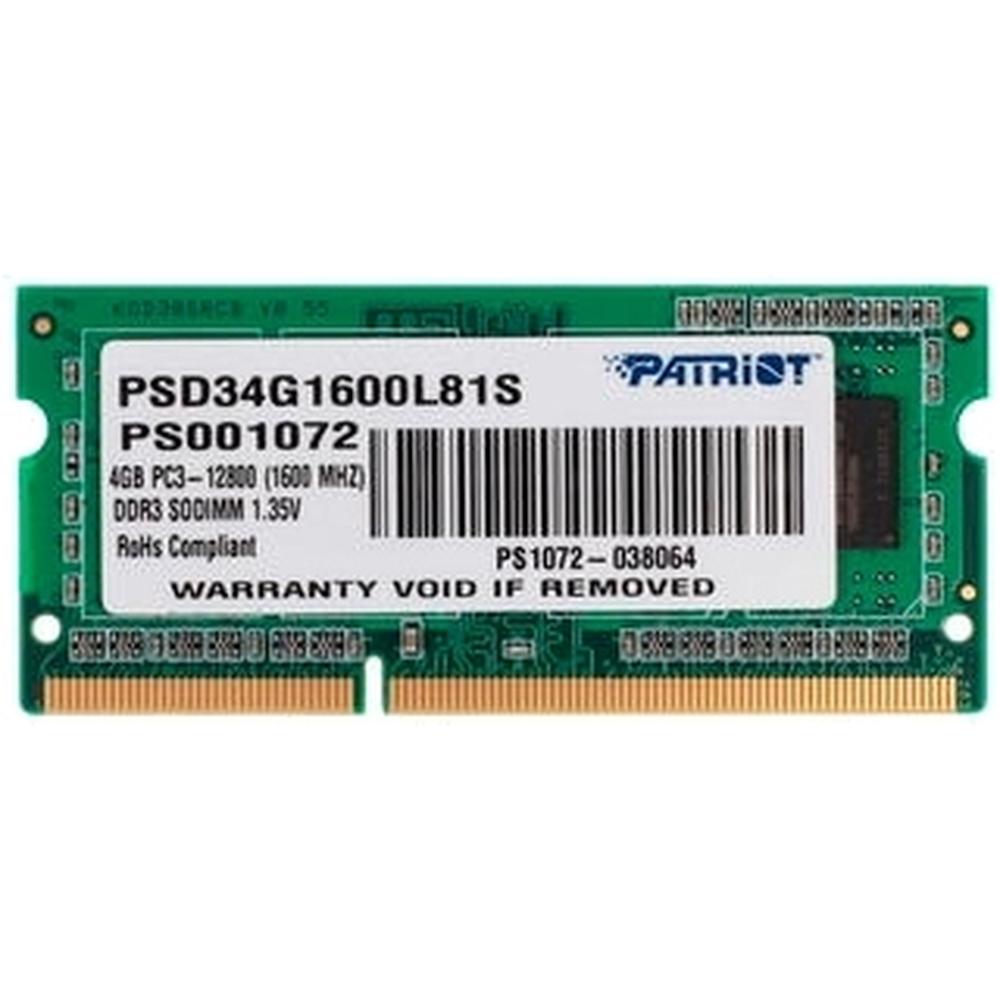 Модуль памяти SO-DIMM DDR3L 4Gb PC12800 1600Mhz Patriot (PSD34G1600L81S)