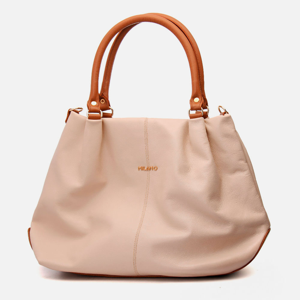 Bolsa Feita em Couro Tipo Saco com Alça Tiracolo Opc. Milano Off White/Caramelo 11939