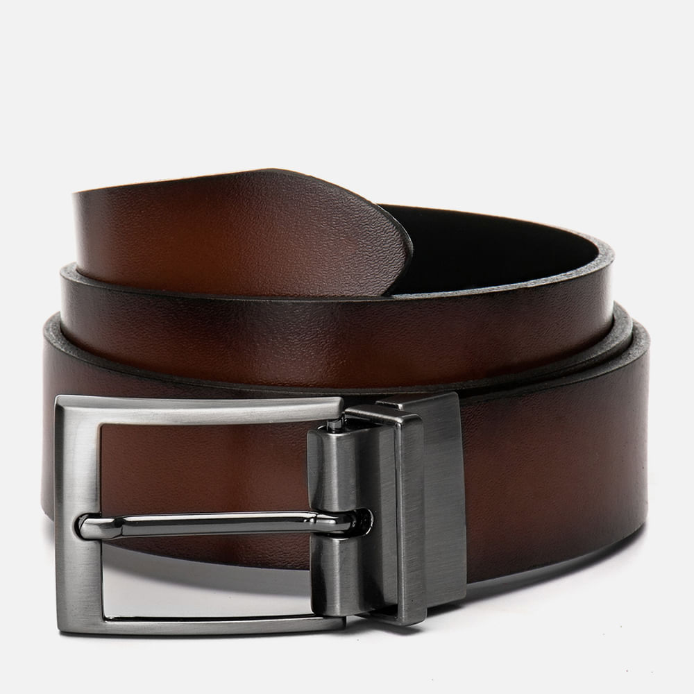 Cinto Social Feito em Couro Napa Romana Preto Marrom 2 em 1 Dupla Face Fivela Giratória Masculino Milano Preto/whisky 11726