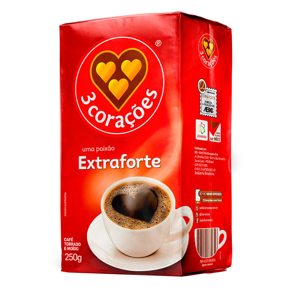 Café Torrado e Moído 3 Corações Extra Forte a Vácuo 250g