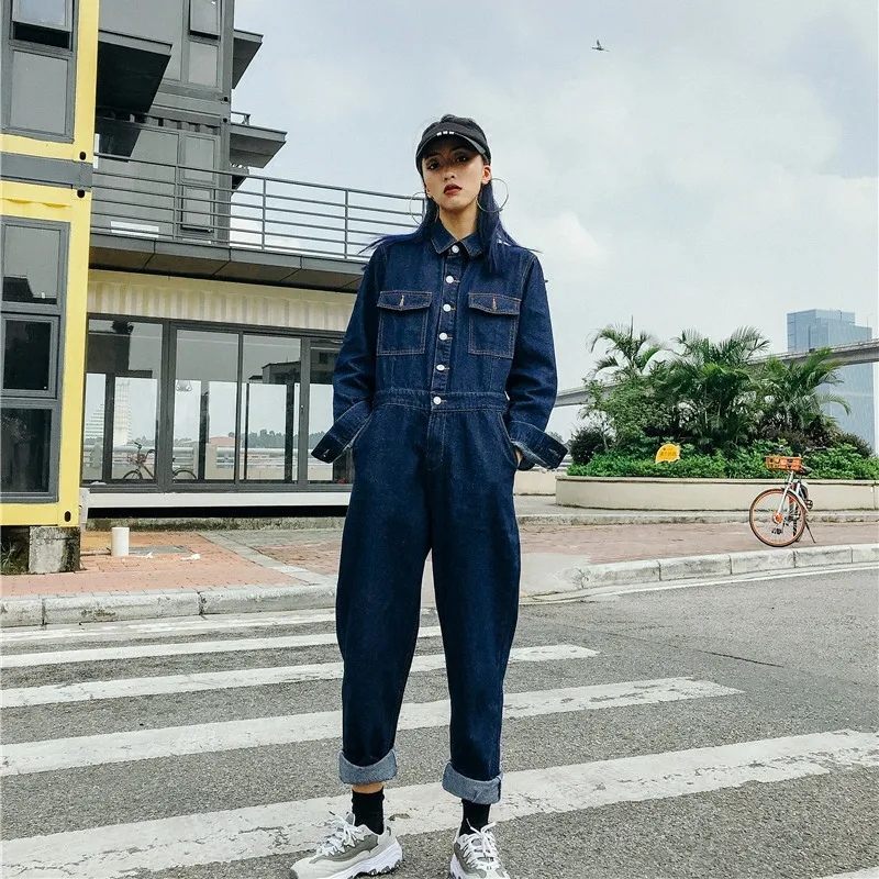 TIYIHAILEY Denim Jeans Jumpsuit for Women, Long Sleeve Rompers, Plus Size Trousers, Safari Style, High Quality, New Fashion,S-XL