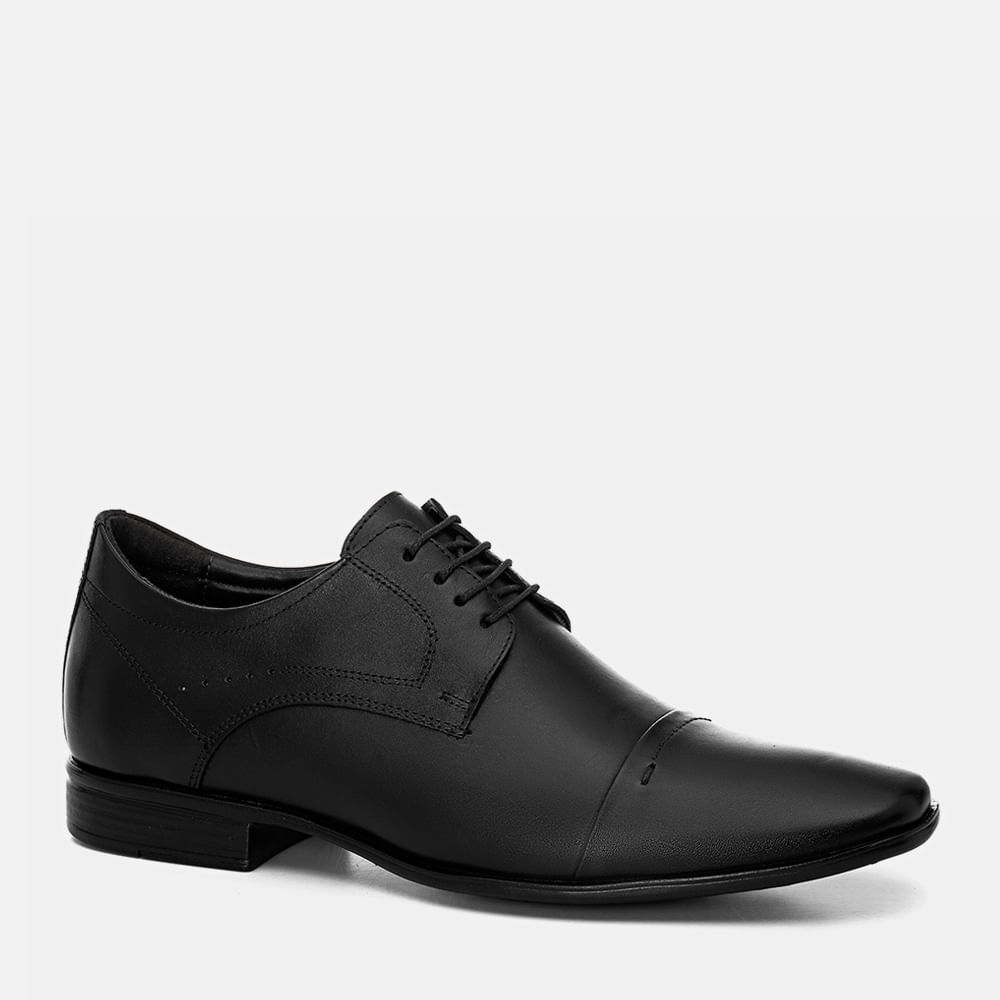Sapato Social Derby com Amarração Linha Elevel Aumenta Altura Fique + Alto Sapato Elevação +6cm Couro Premium Napa Romana Masculino Milano Preto 12522