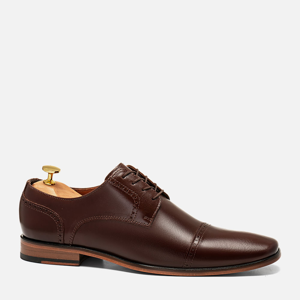 Sapato Social Clássico Derby com Amarração Feito em couro Premium Nobre Napa Romana Solado de Couro Forrado em Couro Masculino Milano Chocolate 12525