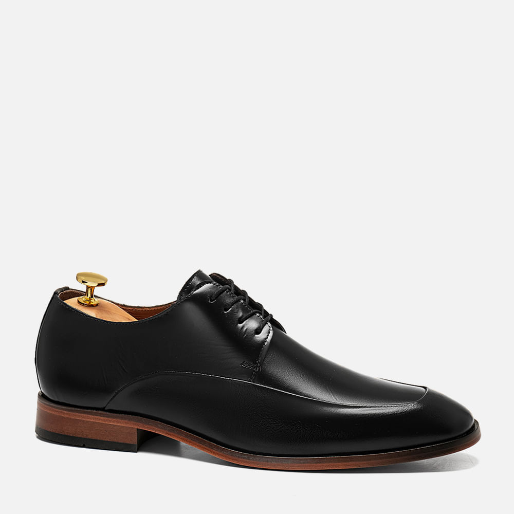 Sapato Social Clássico Derby com Amarração Feito em couro Premium Nobre Napa Romana Solado de Couro Forrado em Couro Masculino Milano Preto 12571